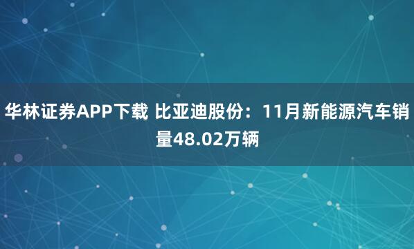 华林证券APP下载 比亚迪股份：11月新能源汽车销量48.02万辆